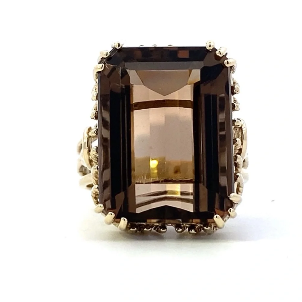 10k Gold Ring with Rectangular Smoky Quartz Gemstone